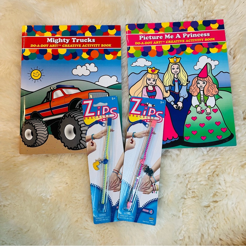 Kids Activity Set with Coloring Books and Zips Zipper Bracelets